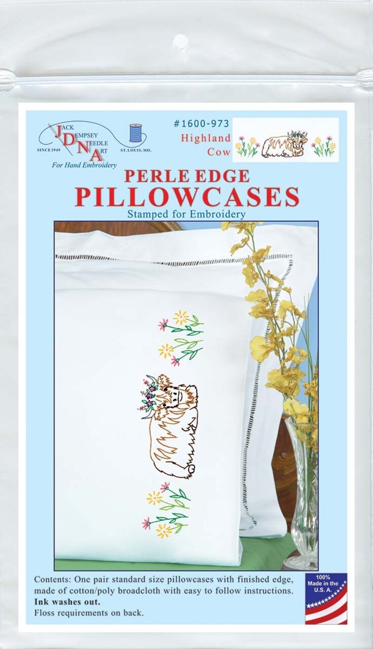 Jack Dempsey Stamped Pillowcases W/White Perle Edge 2/Pkg-Highland Cow